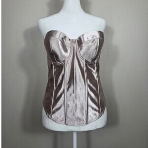 Fine Lines Tan/Blush Satin Bridal Strapless Corset Bra Size 38B